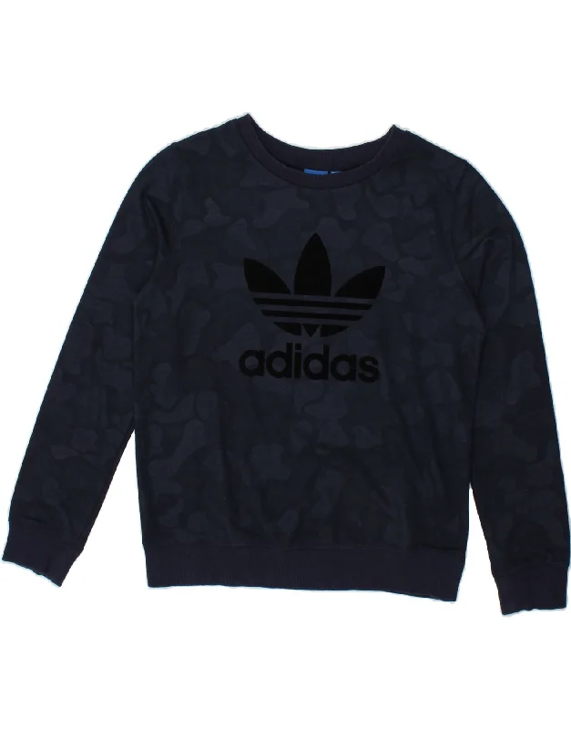 ADIDAS Womens Graphic Sweatshirt Jumper UK 10 Small  Navy Blue Camouflage