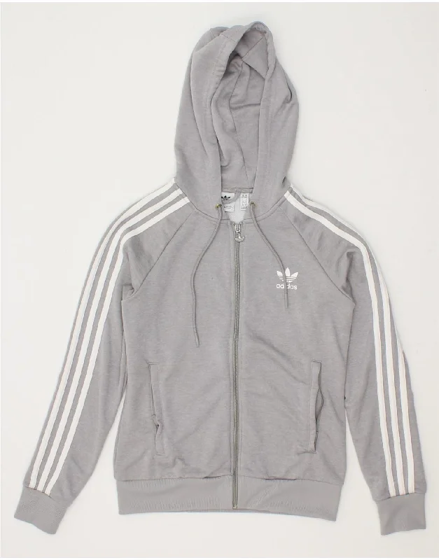 ADIDAS Womens Zip Hoodie Sweater UK 10 Small  Grey Polyester