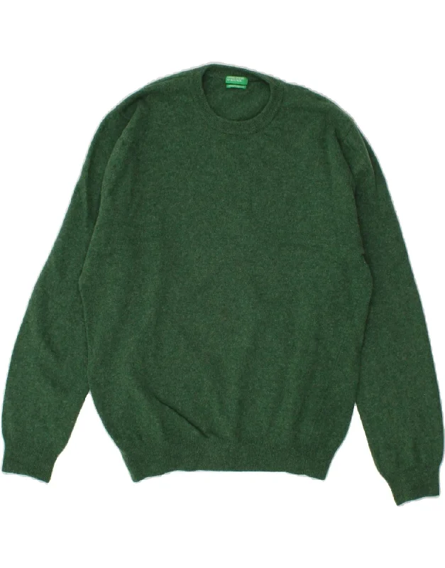 BENETTON Womens Crew Neck Jumper Sweater UK 16 Large Green Wool