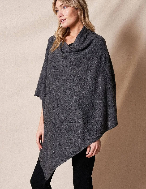 Cashmere & Wool Poncho - Dark Grey