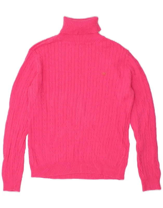 IZOD Womens Roll Neck Jumper Sweater UK 14 Large Pink Cotton