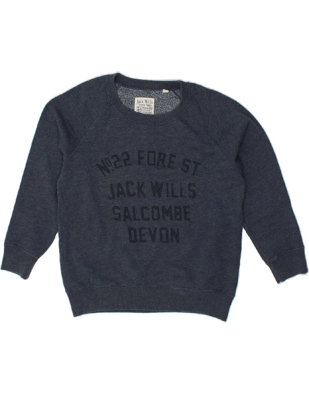 JACK WILLS Womens Graphic Sweatshirt Jumper UK 14 Large  Navy Blue Cotton