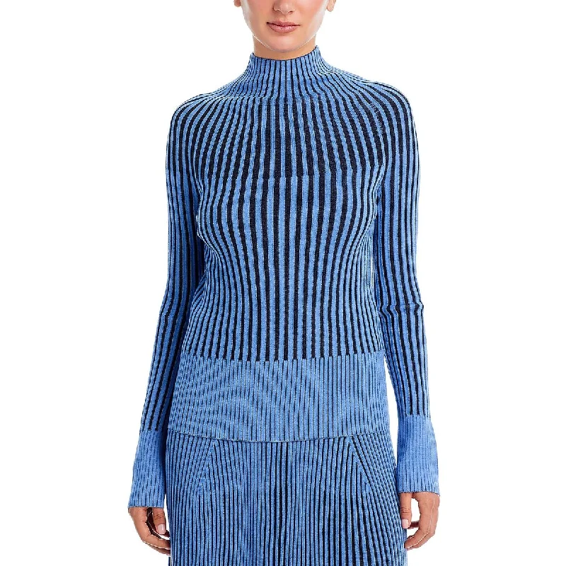 Lafayette 148 New York Womens    Ribbed Long Sleeve Funnel-Neck Sweater