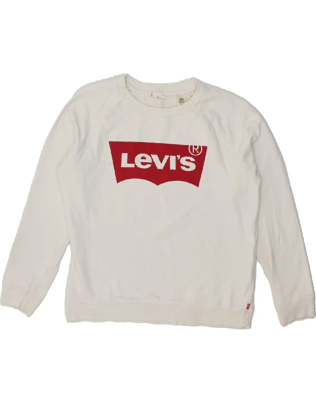 LEVI'S Womens Oversized Graphic Sweatshirt Jumper UK 10 Small White Cotton