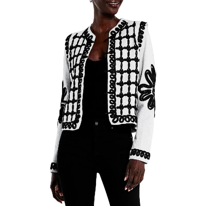 Nic + Zoe Womens Applique Jacket Cardigan Sweater