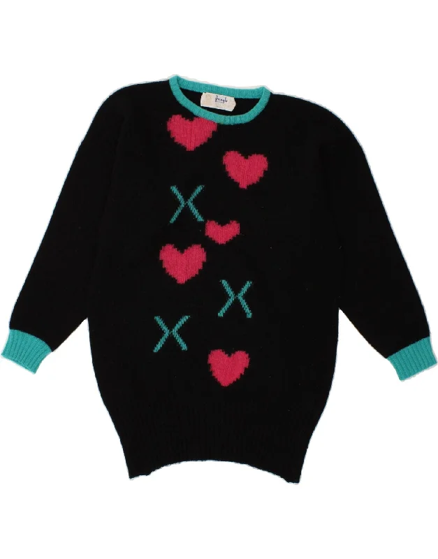 PRINGLE Womens Graphic Crew Neck Jumper Sweater UK 14 Medium Black Heart