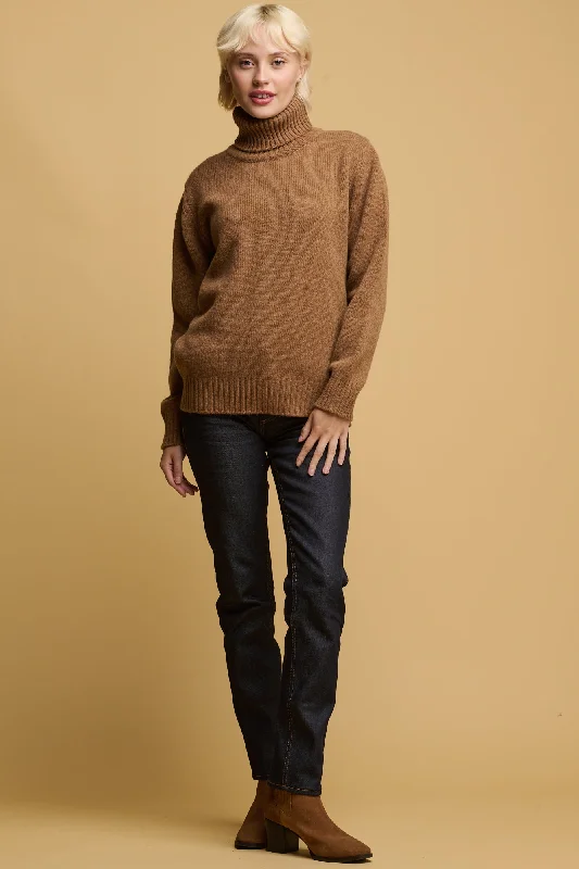 Women's Lambswool Roll Neck - Dark Camel