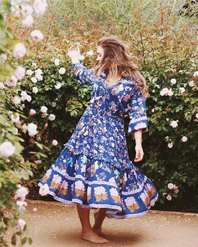 JuliaFashion-Flower Child Boho Long Sleeve Maxi Dress