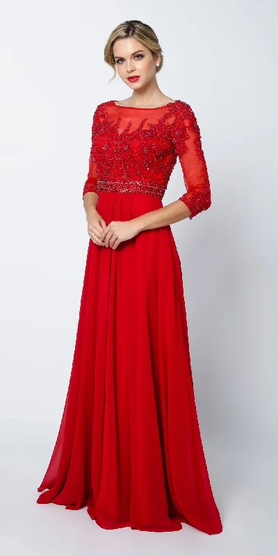 Juliet 600 3/4 Length Sleeve Gown Illusion Neck Embroidery