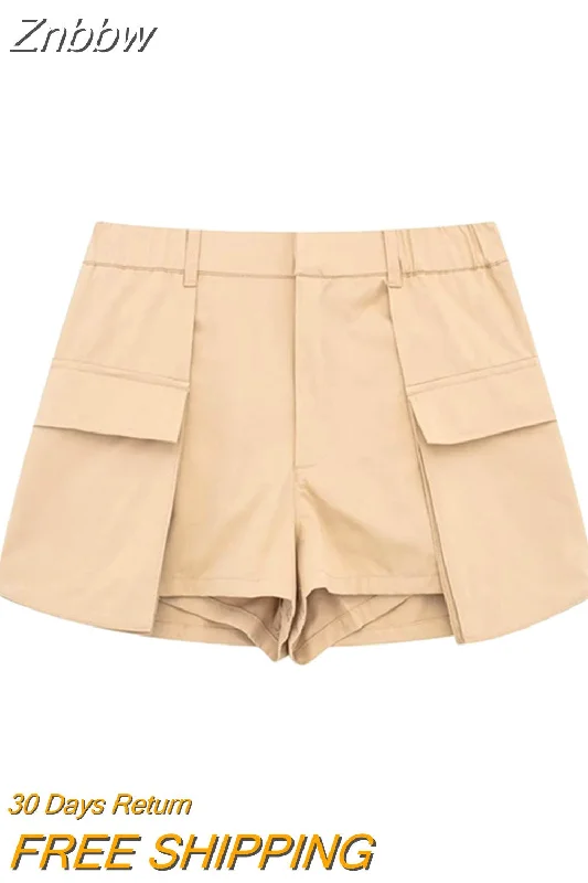 Znbbw TRAF Summer Fashion Women Cargo Shorts Skirts Asymmetric High Waist Zipper Big Pockets Skorts Female TRAF Short Pants