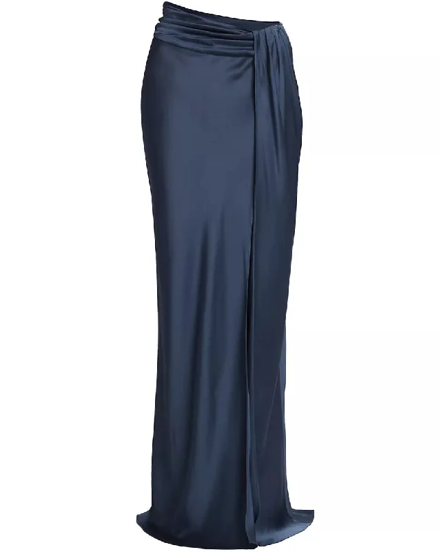 Ink Satin Asymmetrical Maxi Skirt