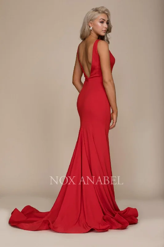 Long V Back Formal Prom Dress Evening Gown