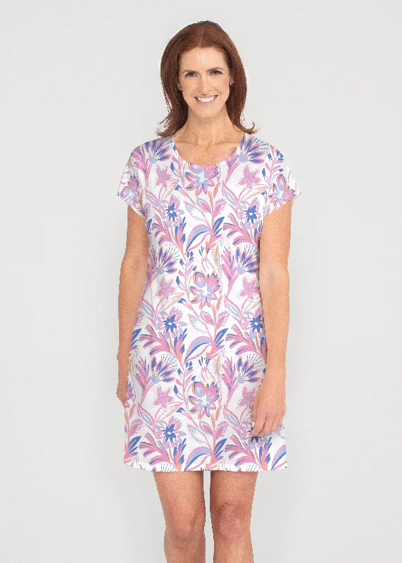 Floral Buds Pink (8032) ~ French Terry Short Sleeve Crew Dress