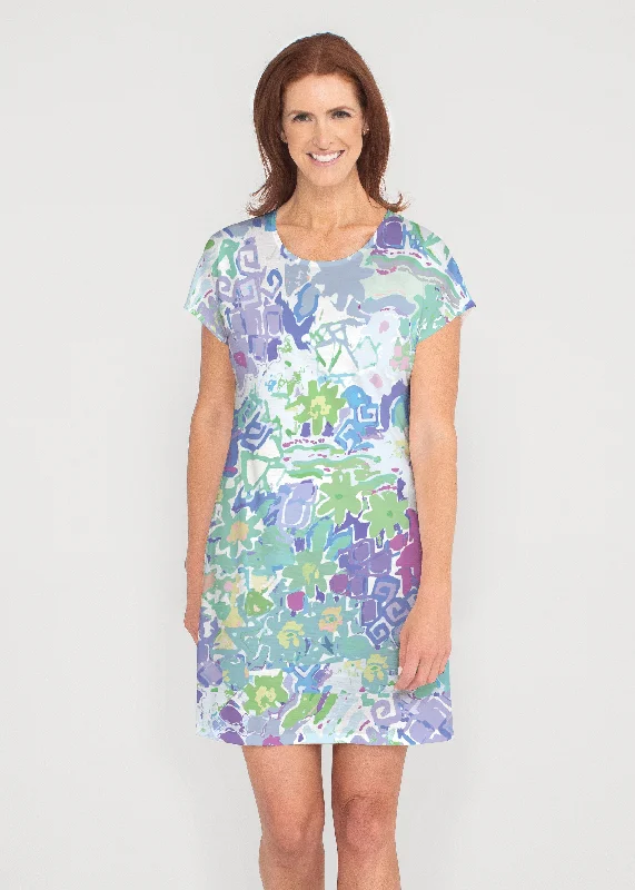 Floral Graffiti (19210) ~ French Terry Short Sleeve Crew Dress