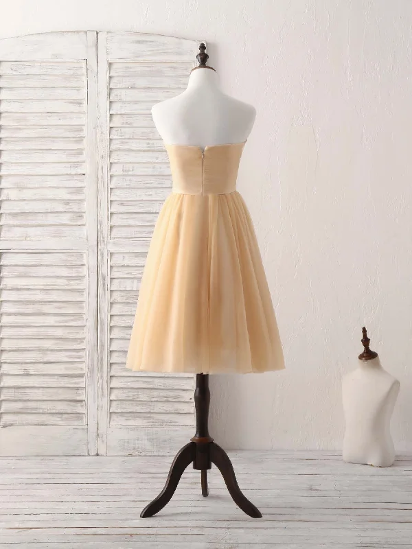 Simple Tulle Champagne Short Prom Dress Tulle Bridesmaid Dress